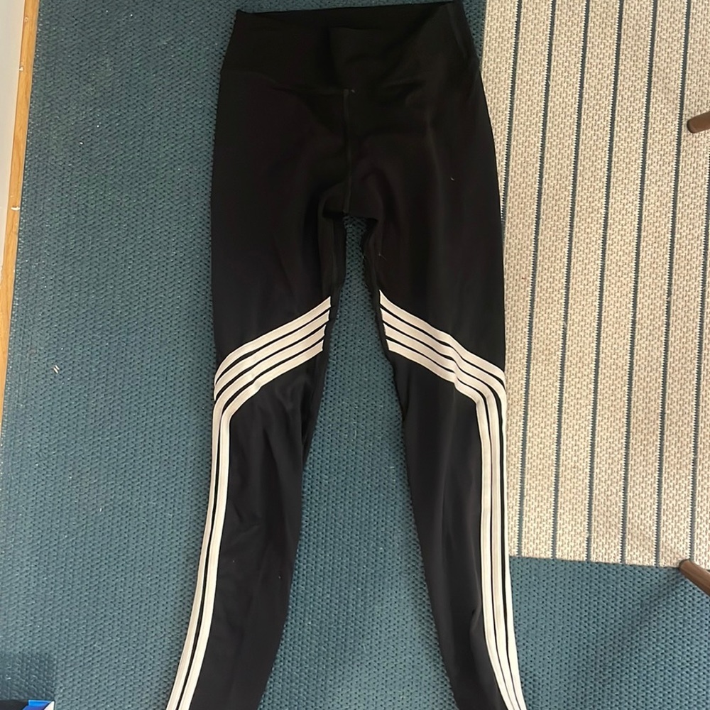 Black 925 Leggings with White Stripes